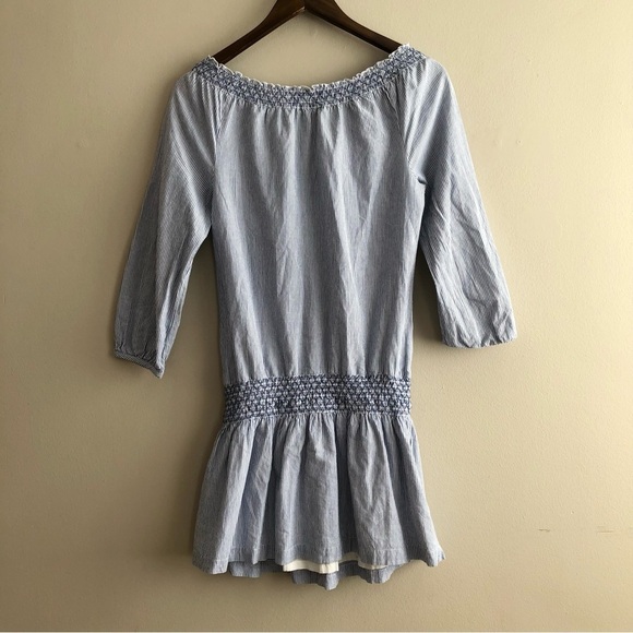 Juicy Couture Y2K Preppy Striped 3/4 Sleeve Long Tunic Shirt Blouse Top Blue - Picture 8 of 13